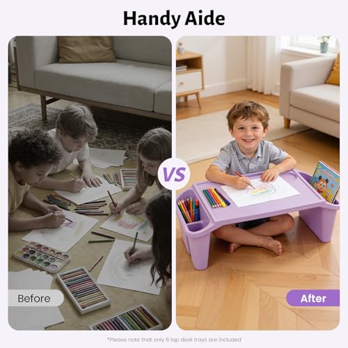 6 Pack Kids Lap Tray with Storage Slots, Stackable Portable Kids Lap Desk, 20" L X 10" W X 7" H Plastic Table Kids Activity Tray for Writing Eating Drawing Reading (Red, Green, and Purple) - color: Red+green+purple