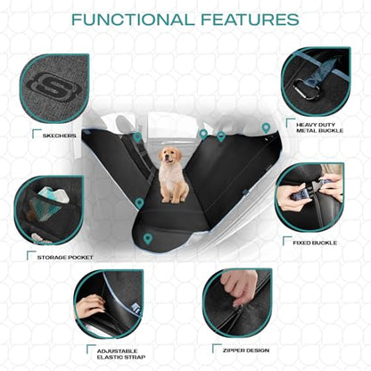 Skechers Dog Car Seat Cover for Pets GOGA MAT, Seat Extender for Dogs Waterproof Seat Cover Hammock Heavy Duty Scratch Proof Nonslip Durable Back Seat Covers for Cars Trucks and SUVs,Black - color: Black