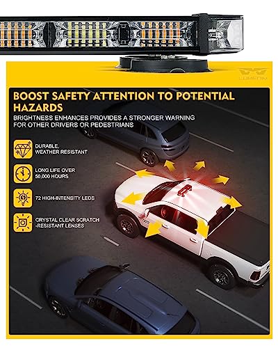 LUMENIX Rooftop Strobe Beacon Lights Bar White Red LED Emergency Traffic Security Lightbar with Heavy-Duty Magnetic Base Safety Warning Flashing Light for POV Trucks Vehicles Firefighter Ambulance - color: White&Red