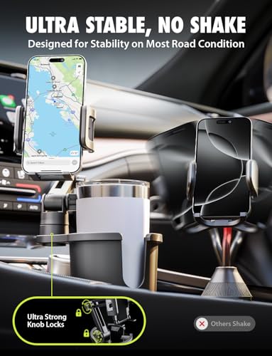 Bracketron Cup Holder Phone Mount for Car - TripGrip 2-in-1 Expandable Phone Holder with 360° Rotation & Ultra Stable Folding Support Legs, Fits Devices up to 3.5"