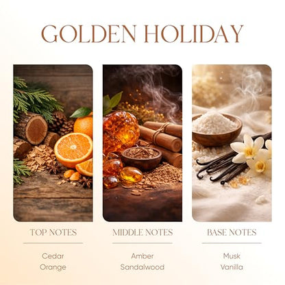 Air Jungles Hanging Car Air Freshener Diffuser 3 Ct, Golden Holiday Scent of Citrus Amber Vanilla, Long Lasting Car Fragrance Odor Eliminator - Premium Essential Oil, Made in USA