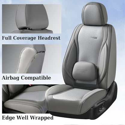 Coverado Seat Covers, Car Seat Covers Front Seats, Waterproof Nappa Leather Auto Seat Cover with Lumbar Head Pillow, Gray Seat Covers Carseat Cover Universal Fit for Most Cars - color: Gray（Pillow）, size: Front