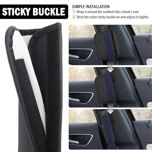 2PCS Diamond-Shaped Stitching Car Seatbelt Covers,Stylish Car Seatbelt Cushion Relieves Shoulder and Neck Fatigue as Cars Decorations,Leather Cars Seat Belt Cover Pad (Blue) - color: Blue