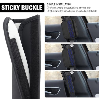 2PCS Diamond-Shaped Stitching Car Seatbelt Covers,Stylish Car Seatbelt Cushion Relieves Shoulder and Neck Fatigue as Cars Decorations,Leather Cars Seat Belt Cover Pad (Blue) - color: Blue