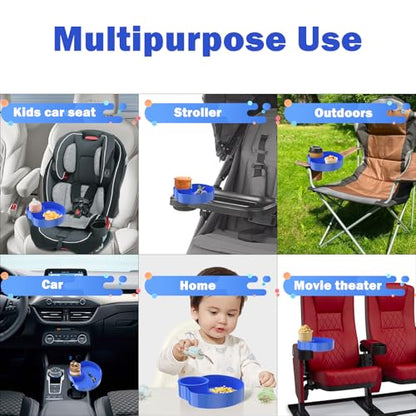 Kids Car Seat Tray, Travel Tray with Cup Holder for Toddler Baby, Kids Car Seat Food Snack Organizer for Road Trip, Stroller snack tray travel must haves - Blue - color: Blue