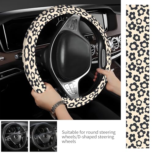 Steering Wheel Covers for Car, Truck, and SUV, Cute Non-Slip Breathable Elastic Steering Wheel, Car Accessories, Universal 15 Inch Leather Cover for Men Women Black Flower - color: Black Flower