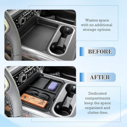 EDBETOS Front Center Console Organizer Tray for 2024 2025 2026 Chevy Silverado 2500HD/3500HD Console Compartment Cover Insert Hidden Organizer (Full Console w/Bucket Seats Only ! Not for Sierra!)