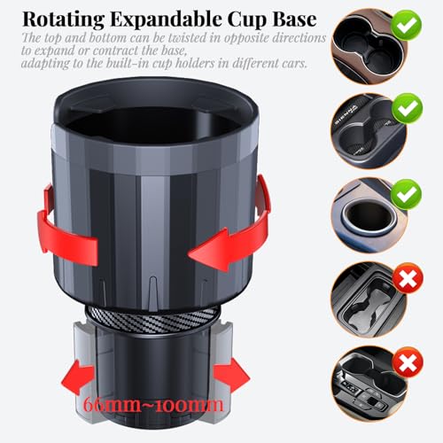 Universal Cup Holder Expander | 65-108mm Adjustable Car Adapter | Non-Slip Base for Bottles, Mugs & Handled Cups | Fit for Truck, RV, SUV, Car, Boat