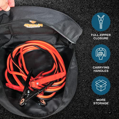 Rugged Tools Cable Bag - Jumper Cable Bag - Storage & Organizer for Cables, Cords, and Hoses Including EV Charging Cables for Electric Vehicles - Tesla, Nissan Leaf, Chevy Bolt