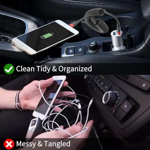 Coiled USB C to USB C Cable, 2 Pack 3FT USBC Car Charger Cord, USBC to USBC Coiled Cable Fast Charging for Carplay, iPhone 17/16/15 Plus/Pro Max, Samsung Galaxy S25 S24 S23, Pixel 10 9 - size: 3ft Usb C-c