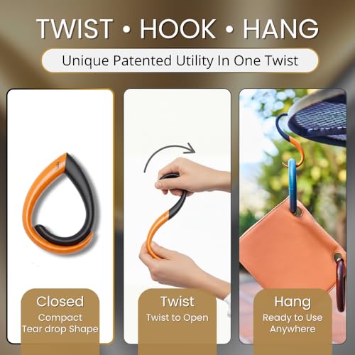 EMBRACE Dual Colour Purse Hook Hanger – Lightweight, Teardrop S Hooks | Bag Clip Holds 22 lb Bags, Backpacks | Purse Charms for Women, Men | Caviar & Orange - color: caviar/orange