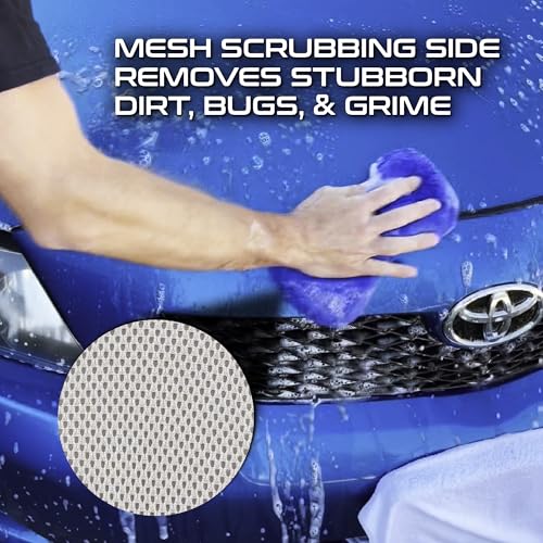 Formula 1 Super Car Wash Sponge Two-Sided Microfiber Sponge with Mesh Scrubber Side Intense Clean Durable & Effective Car Cleaning Supplies - color: Super Car Wash Sponge