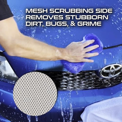 Formula 1 Super Car Wash Sponge Two-Sided Microfiber Sponge with Mesh Scrubber Side Intense Clean Durable & Effective Car Cleaning Supplies - color: Super Car Wash Sponge