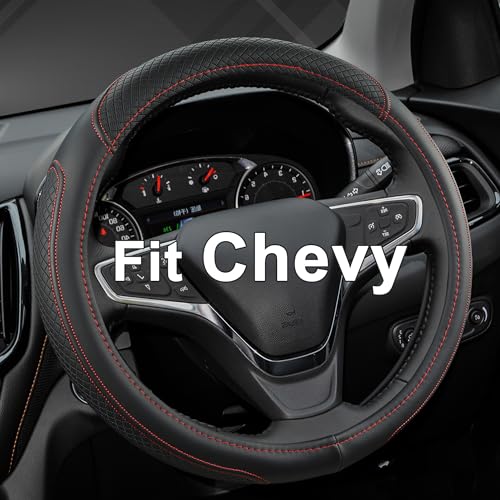West Llama Customized Auto Car Steering Wheel Cover for Chevy 14.5-15 inches, Steering Wheel Cover for Chevrolet (Black+Red - Standard Size) - color: ['C-Black+Red']