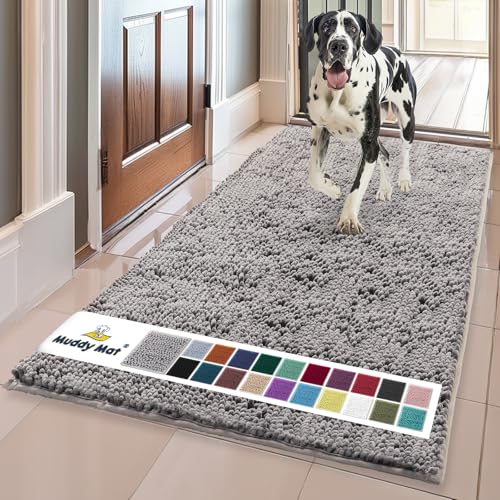 Muddy Mat® | Super Absorbent Door Mat Indoor, Microfiber Quick Dry Chenille Entryway Rug, Non-Slip Front Door Mat, Indoor Mats for Entryway, Machine Washable Pet Rug, Grey 60"x24" - color: Grey, size: 24" x 60"