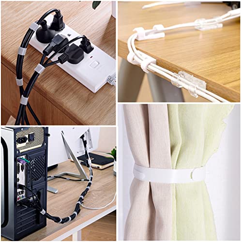 White Cable Management Organizer Kit 4 Cable Sleeve Split,47Cable Clips 12Cord Clips Holder,22 Cable Ties, 20 Adhesive Wall Cable Tie, 200Fasten Cable Ties for TV Electronics - size: 322 PCS