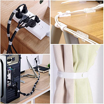 White Cable Management Organizer Kit 4 Cable Sleeve Split,47Cable Clips 12Cord Clips Holder,22 Cable Ties, 20 Adhesive Wall Cable Tie, 200Fasten Cable Ties for TV Electronics - size: 322 PCS