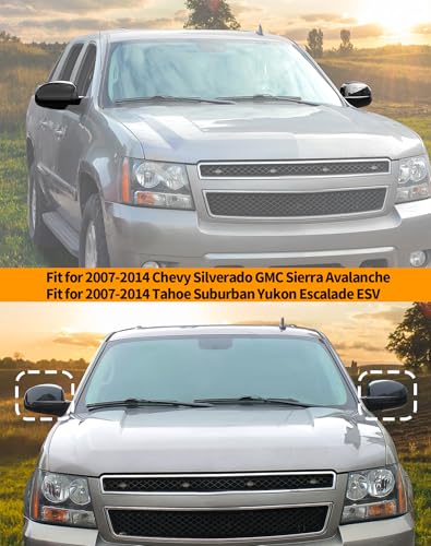 Black Fully Mirror Caps Covers Compatible with 2007-2014 Chevy Silverado GMC Sierra Avalanche Tahoe Suburban Yukon Escalade ESV Side View Door Mirror Cover Caps (Left Right) - color: Fully Caps Black