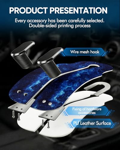 WOCOCN 2 Pack Car Purse Hook for Car Seat Headrest, Double-Sided PrintingPU Leather Purse Holder with Metal Hook, Cute Car Accessories for Women, Men (Car hook - Blue Starry Sky A) - color: Car hook - Blue Starry Sky A