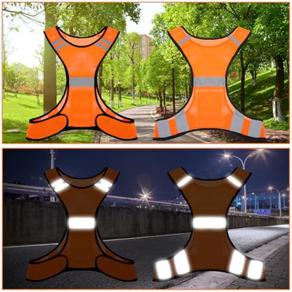 Ptwola Reflective Running Vest High Visibility Running Gear with Large Pocket Night Lightweight Reflective Safety Vest - color: Orange