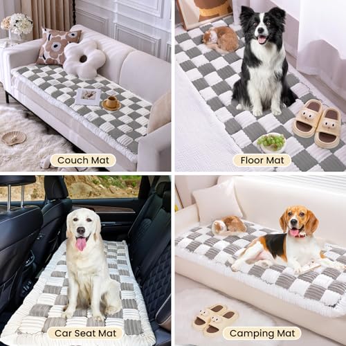 Backseat Pet Bed Mat,Dog Bed for Car,Dog Seat Cover for Car Back Seat, Non-Slip Travel Pet Mat, Fit for Backseat Extenders and Seat Covers (Light Gray&White) - color: Black