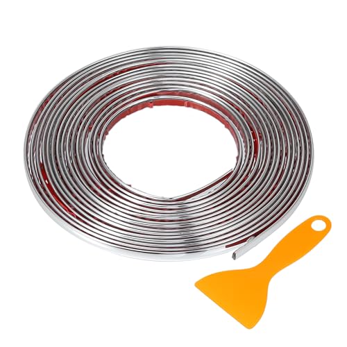 Window Trim Strip Kit 1/4" 6mm Width 16Ft 5m Universal for Exterior Car Bumper Door Body Self Adhesive Scratch-Proof Decorative Sticker Plastic Gloss Silver Tone - color: Silver Tone, size: 6mm
