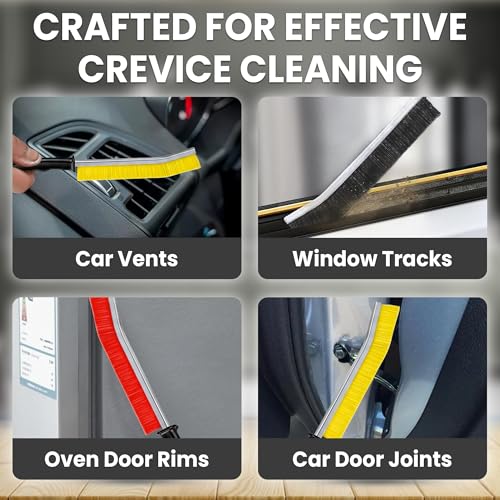 Crevice Cleaning Brush Set – 3Pcs Hard Bristle Cleaning Tools in Red, Black & Yellow for Grout, Tile Floors, Gaps & Narrow Spaces – Small Grout Scrub Brush for Bathroom, Shower, Window Tracks, Kitchen - size: Pack of 3