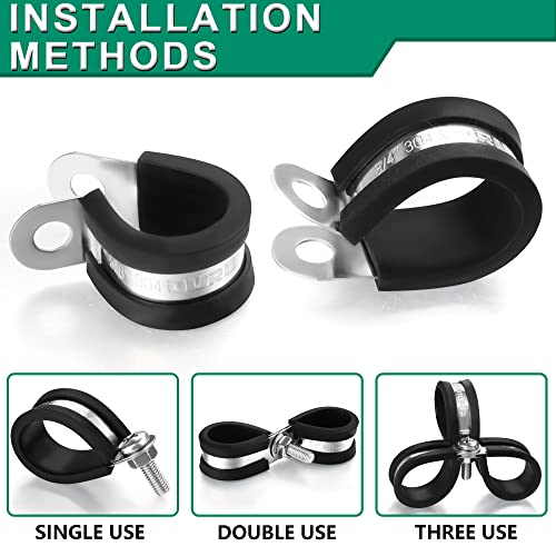 OURU 100PCS Cable Clamps 5/8 Inch 304 Stainless Steel Cable Clamps Rubber Coated Cushioned Insulated Cable Clamp,Automotive Wire Clamps,Pipe Clamps,Metal Clamp for Tube,Wire Cord Installation(16mm) - size: 100 PCS - 5/8 Inch