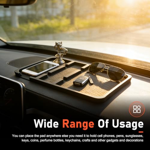 WZP Extra Large Dashboard Mat for Car, Anti-Slip Auto Dash Organizer Pad with Non Marking Tape, Universal Car Dashboard Accessories for Smartphone, GPS, Keys, Sunglasses, Coins, Pens (Black)