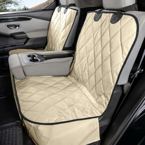 4Knines Dog Seat Cover for Back Seat, Heavy Duty Waterproof Rear Seat Protector for Small Trucks, SUVs, & Cars, Fits 60/40 Split Bench with Middle Seat Belt, Non-Slip Dog Backseat Cover (Regular, Tan) - color: Tan, size: Regular
