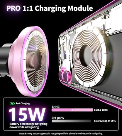 BHHB for Magsafe Car Mount Charger, [2026 Upgrade] 15W 2in1 Magnetic Wireless Car Charger, for Magsafe Car Charger, Vent/Dashboard Phone Holder, ONLY for iPhone 17 16 15 14 13 12 Series (Pink) - color: Pink