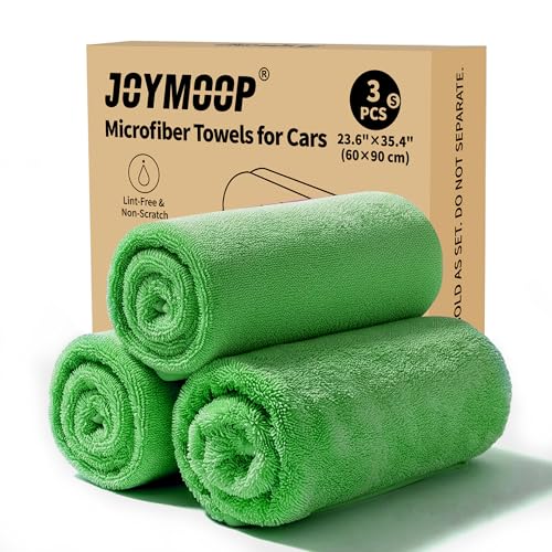 JOYMOOP Microfiber Towels for Cars, 3 Pack 35.4" x 23.6" Car Drying Towel, Green Reusable Car Towel, Quick Drying Car Microfiber Cleaning Cloth for RVs, SUVs, Trucks - color: New Car Towels - Green, size: 35.4" x 23.6" - 3pcs