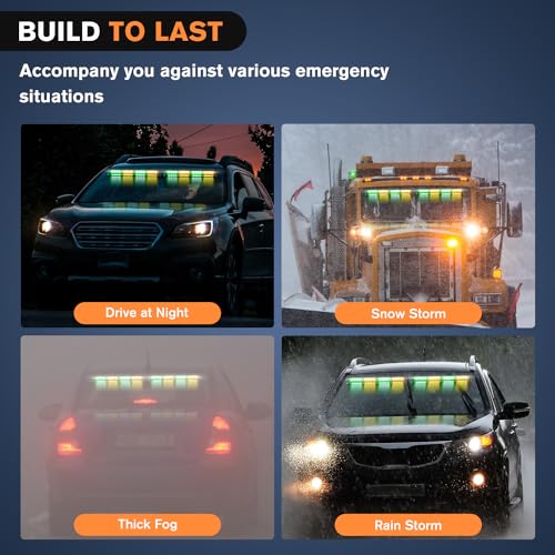 Nilight 32LED Amber Green Emergency Dash Strobe Lights with Controller Suction Cups Warning Hazard Interior Front/Rear Windshield Deck Split Light Bar for Truck Construction Vehicle - color: Amber and Green
