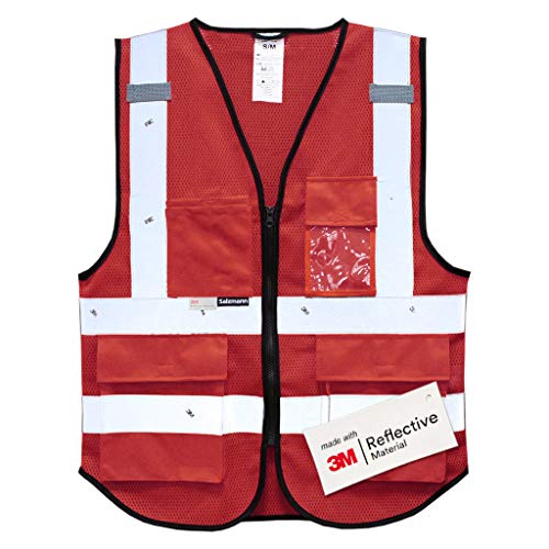 Salzmann Mesh Safety Vest | Hi Vis Multi Pocket Reflective Vest | 4 Colors – 5 Sizes | Made with 3M Reflective Material - color: Red Mesh, size: X-Large