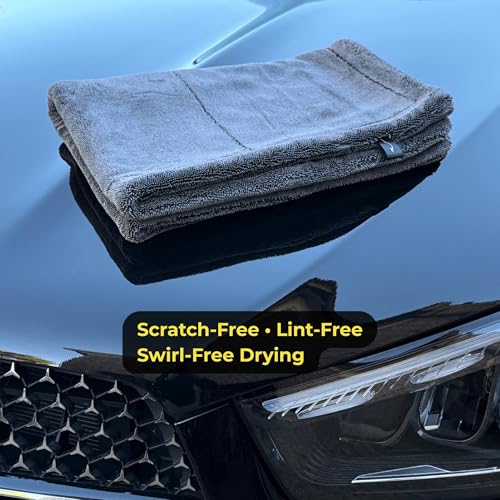2000GSM Car Drying Towel – Sleek Max Dry 2K (20"x31") Ultra Plush Twist Loop Microfiber for Fast, Streak-Free Drying - color: Black