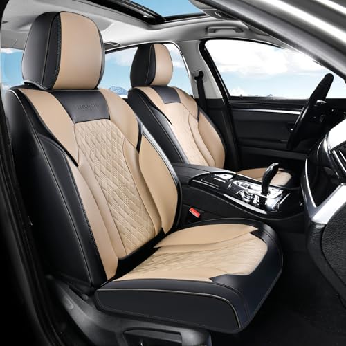 FLORICH Seat Covers, Car Seat Covers Front Seats, Luxury Nappa Leather Seat Covers, Breathable and Waterproof Car Seat Protector 2 Seat, Automotive Seat Covers Universal for Most Cars-Black&Beige - color: Black&Beige, size: FrontPair
