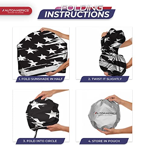 Autoamerics 1-Piece Windshield Sun Shade B&W Art American Flag USA Design - Foldable Car Front Window Sunshade for Most Sedans SUV Truck - Blocks Max UV Rays and Keeps Your Vehicle Cool - Large - color: USA B&W ART FLAG, size: LARGE = 64 x 33.5 inches