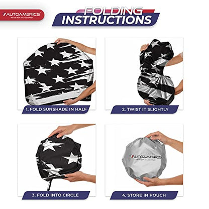 Autoamerics Truck Windshield Sun Shade with Storage Pouch & Anti-Slip Dash Pad - Foldable B&W Art USA Flag Design - Fits Most SUVs & Trucks - Block UV Rays and Keeps Vehicle Cool | XL (66 x 36 inches) - color: USA B&W ART FLAG, size: X-LARGE = 66 x 36 inc