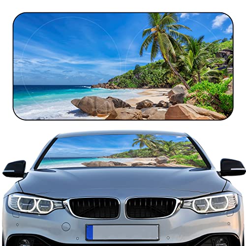Windshield Sun Shade Foldable Car Front Window Covers for Car Accessories Sun Heat UV Rays Visor Protector Protection for Universal Cars SUV Truck(Beach) - style: Beach