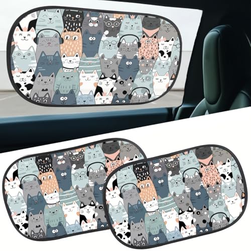 GENANY 2pcs Cat Window Sun Shade for Sedan SUV Truck (21x14 Inches), Sun Shades for Side Window, Accessories for Kids, Baby Window Shades, Spring Car Decor - color: Cat