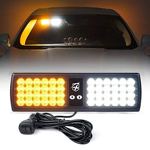Xprite White Amber 48LED Visor Strobe Flashing Lights Interior Windshield Sunshield Hazard Warning Lights for Law Enforcement Emergency Vehicles Trucks - color: White&Amber