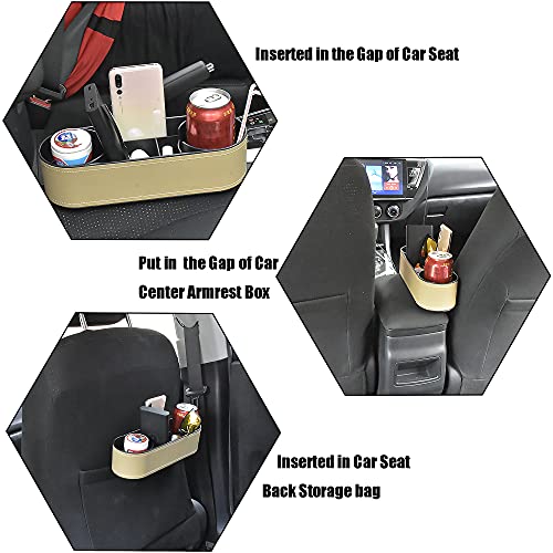 IOKONE Car Cup Holder, Auto Front Seat Organizer, Multifunctional Cup Drink Holders with PU Leather Cover, Gap Filler Storage Box Coin Bucket Console Side Pocket Cell Mobile Phone Holder(Slim-Beige) - color: Slim-Beige