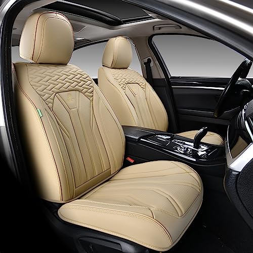 FLORICH Seat Covers for Cars, Waterproof Seat Covers, Leather Car Seat Covers 2 Pack, Universal Seat Cushion Protector for Most Cars Trucks SUV-Beige - color: Beige, size: FrontPair