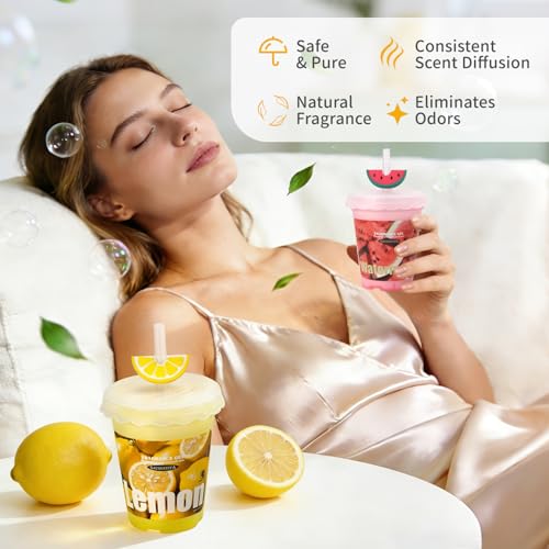 Diffusers for Home Strawberry Scent 2 Pack, Bathroom Diffuser Fruit Cup Shape for Office, Air Freshener Diffuser Gel Leak-Proof Car & Room, Bathroom Scent Diffuser for Friends and Family - color: Strawberry