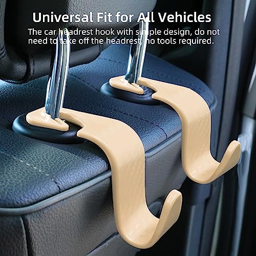 Car Seat Headrest Hooks Vehicle Storage Organizer for Purses Handbags Groceries Coats – Holds 55 lbs 360° Rotating Checkered Pattern Design 4 Pack (Beige Checkered) - color: Beige Checkered
