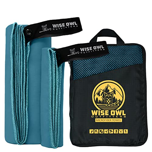 Wise Owl Outfitters Microfiber Camping Towel - Quick Dry Towel for Travel, Backpacking, Hiking, Beach, Gym & Yoga - Compact, Fast Drying & Lightweight - color: Marine Blue, size: X-Large (30x60) + Washcloth (12x24)