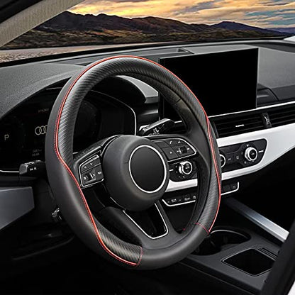 YHONGJT Soft Microfiber Leather Anti-Slip Car Steering Wheel Cover, Universal 15 Inch, Fit Vehicles, Sedans, SUVS, Vans, Trucks - Black with Red Line - color: E-Black with Red Line