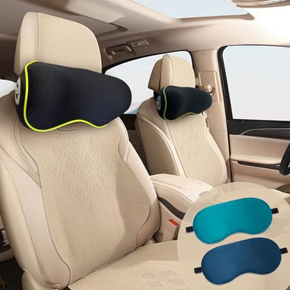 SPRFUFLY Really Chic Car Headrest Pillow, Car Pillow for Driving with Adjustable Strap, 100% Memory Foam Neck Pillow, Ergonomic Design - 2 Pack Car Neck Pillow(Includes 2 Eye Masks, Yellow Side Rope) - color: Pack of 2/Yellow Side Rope/Really Chic