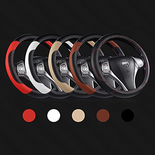 Leather Car Steering Wheel Cover, Non-Slip Car Wheel Cover Protector Breathable Microfiber Leather Universal Fit for Most Cars(Beige) - color: Beige