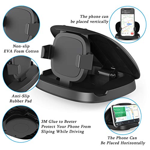JOYEKY Cell Phone Holder for Car, Vertical Horizontal Car Phone Mount with 360° Rotate Dashboard Cradle Compatible iPhone Samsung Galaxy Android Smartphones, GPS Devices - color: Black